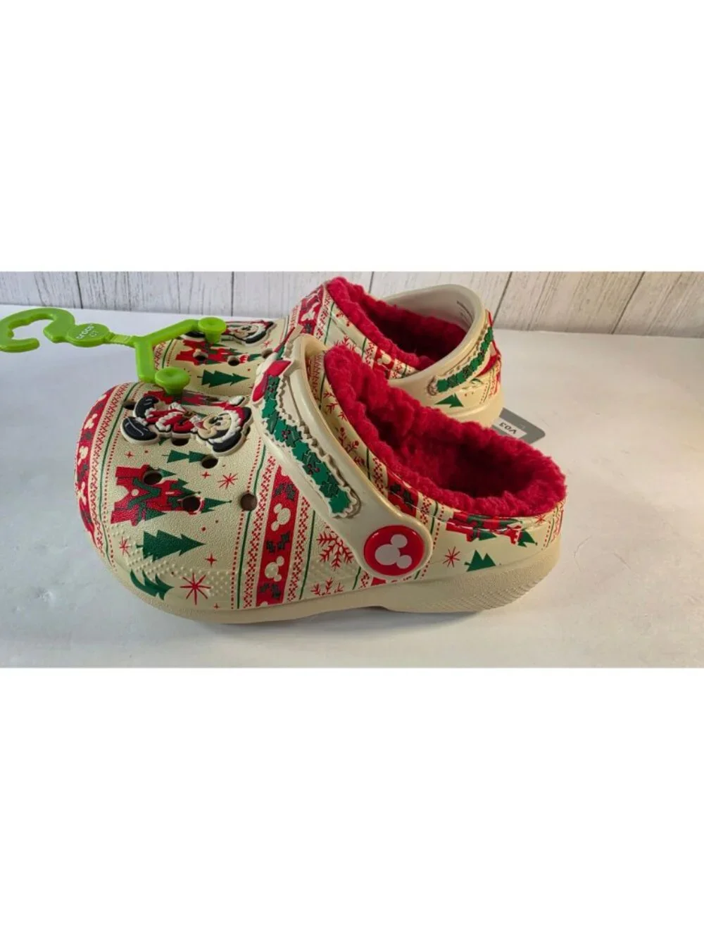 DISNEY PARKS MICKEY MOUSE CHRISTMAS LINED CROCS TODDLER CLOGS C7 FUZZY HOLIDAY N